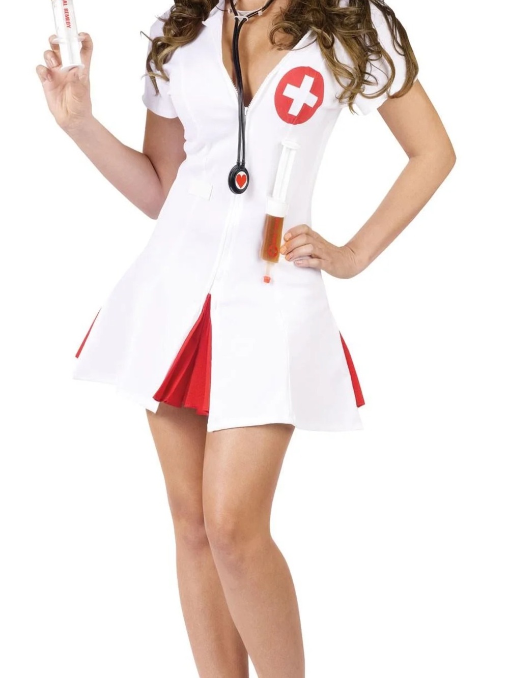 White & Red Nurse sexy adult Costume Dress - Unbranded